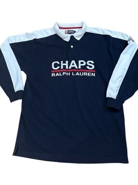 Chaps Ralph Lauren Men's Navy & White Long Sleeve Rugby Polo Size: L